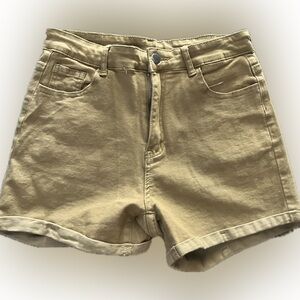 high rise khaki shorts
